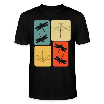 Libellen Insekten retro Libelle - Stanley/Stella Unisex Bio-T-Shirt CRAFTER - Schwarz - Vorne - Alina (178cm) & Michal (187cm)