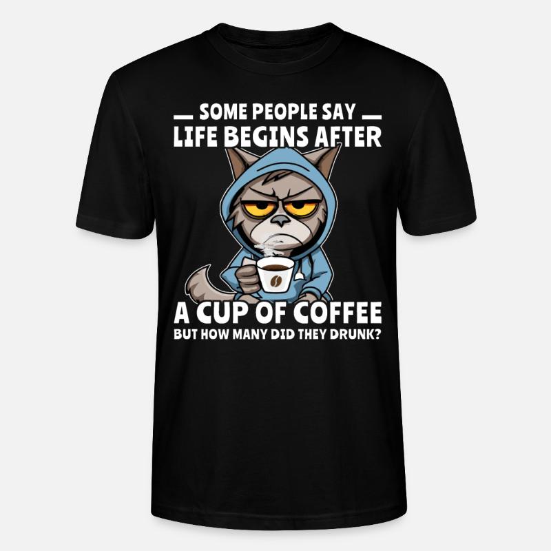 Coffee Cat Coffee Drinker - Stanley/Stella CRAFTER Unisex Organic T-Shirt - black