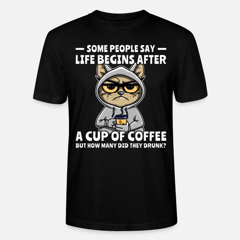 Coffee Cat Coffee Drinker - Stanley/Stella CRAFTER Unisex Organic T-Shirt - black