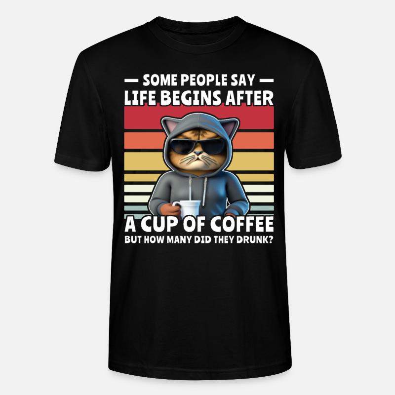 Retro Katze Kaffee - Stanley/Stella Unisex Bio-T-Shirt CRAFTER - Schwarz