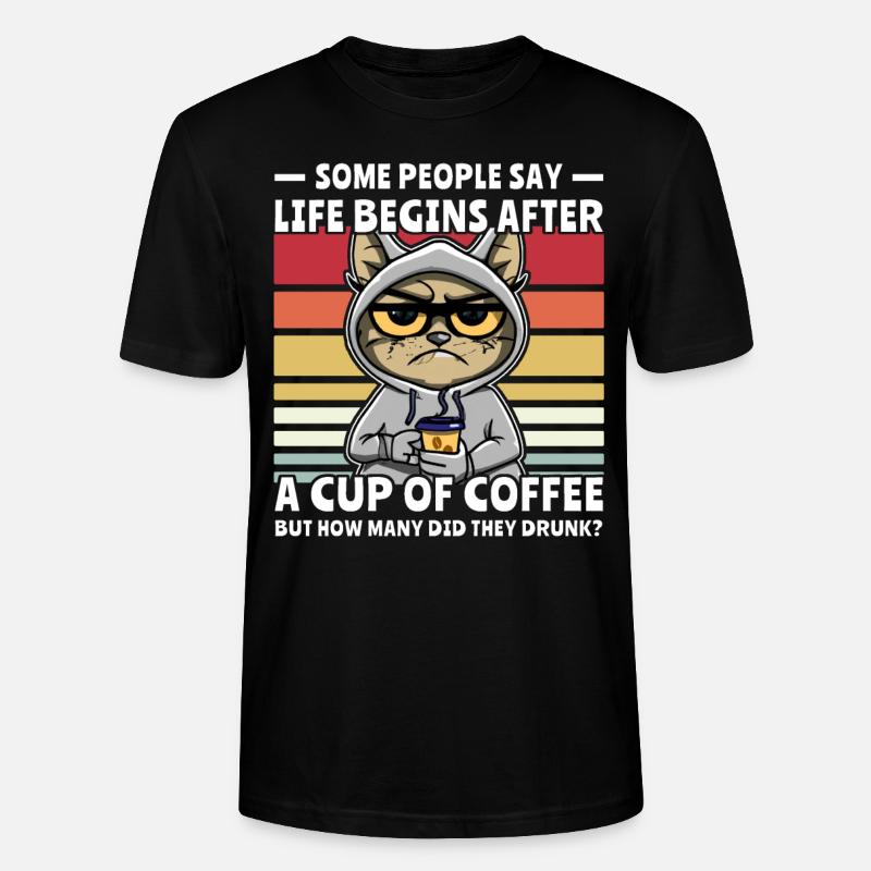 Retro Katze Kaffee - Stanley/Stella Unisex Bio-T-Shirt CRAFTER - Schwarz