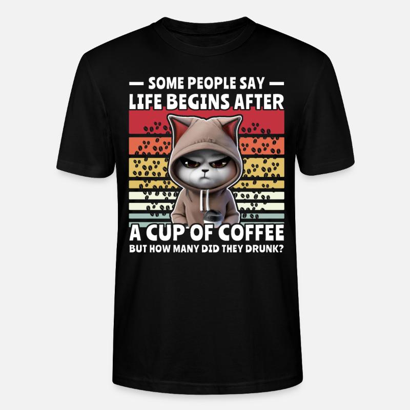 Retro Katze Kaffee - Stanley/Stella Unisex Bio-T-Shirt CRAFTER - Schwarz