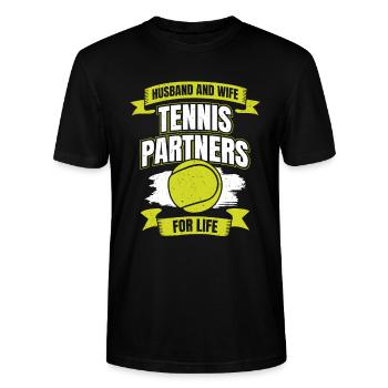 Tennis Partner Partnerin Mann Frau Geschenk - Stanley/Stella Unisex Bio-T-Shirt CRAFTER - Schwarz - Vorne - Alina (178cm) & Michal (187cm)
