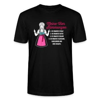 Dirndl Meine Vier Stimmungen Schlaf Kaffee - Stanley/Stella Unisex Bio-T-Shirt CRAFTER - Schwarz - Vorne - Alina (178cm) & Michal (187cm)