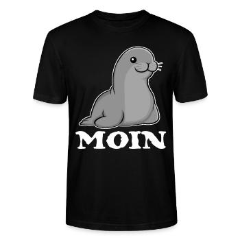 Moin Robbe Seehund Nordsee Norddeutsch - Stanley/Stella Unisex Bio-T-Shirt CRAFTER - Schwarz - Vorne - Alina (178cm) & Michal (187cm)