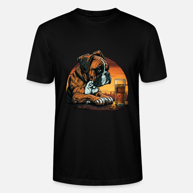 Grumpy Boxer drinks whisky - Stanley/Stella CRAFTER Unisex Organic T-Shirt - black