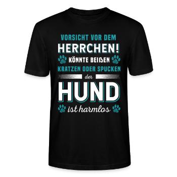 Vorsicht Vor Dem Herrchen Der Hund Ist Harmlos - Stanley/Stella Unisex Bio-T-Shirt CRAFTER - Schwarz - Vorne - Alina (178cm) & Michal (187cm)