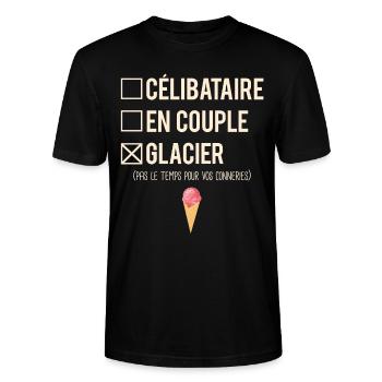 Célibataire En Couple Blague Glacier Humour - T-shirt bio CRAFTER Stanley Stella Unisexe - noir - Devant - Alina (178cm) & Michal (187cm)