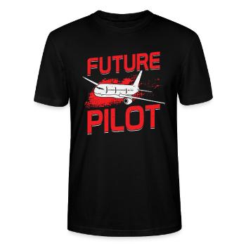 Future Pilot Flight School Chief Aviator Gift - Stanley/Stella CRAFTER Unisex Organic T-Shirt - black - Front - Alina (178cm) & Michal (187cm)
