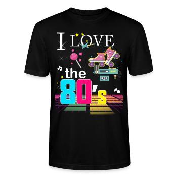 I love the 80s - Stanley/Stella CRAFTER Unisex Organic T-Shirt - black - Front - Alina (178cm) & Michal (187cm)