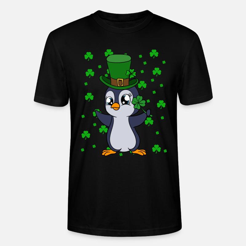 Manchot mignon Trèfle Saint-Patrick Pingouin - T-shirt bio CRAFTER Stanley Stella Unisexe - noir