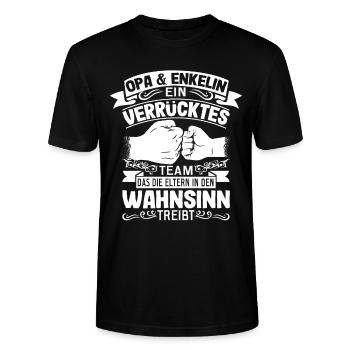Opa und Enkelin Partnerlook Spruch Geschenk - Stanley/Stella Unisex Bio-T-Shirt CRAFTER - Schwarz - Vorne - Alina (178cm) & Michal (187cm)