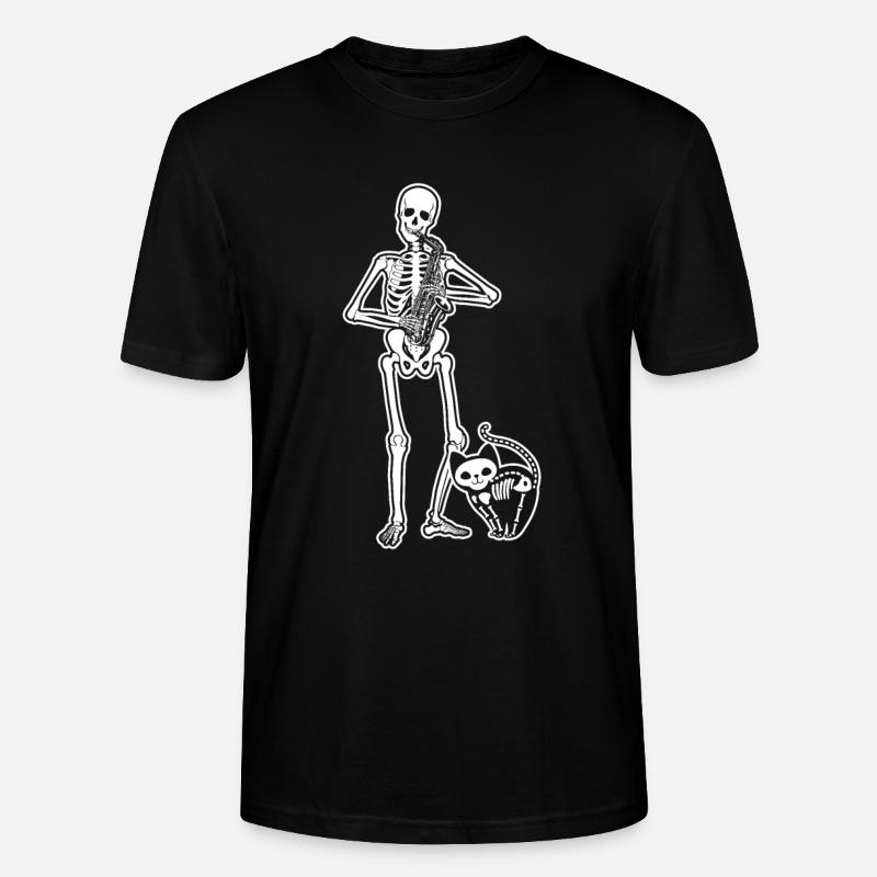 Skeleton Saxophone Cat - Stanley/Stella Unisex Bio-T-Shirt CRAFTER - Schwarz