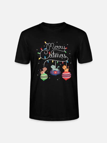 Merry Catmas Cat - Stanley/Stella CRAFTER Unisex Organic T-Shirt - black