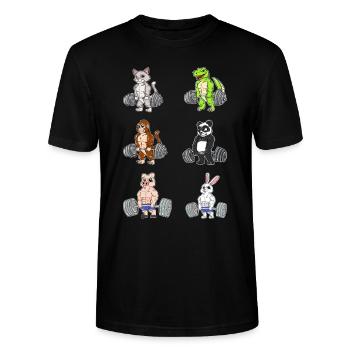 Fitnesstraining Pumpen Tiere beim Kreuzheben - Stanley/Stella Unisex Bio-T-Shirt CRAFTER - Schwarz - Vorne - Alina (178cm) & Michal (187cm)