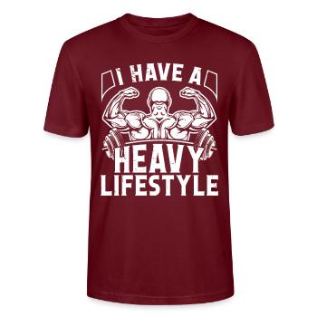 Strongman Heavy Lifestyle Gym Fitness Bodybuilding - Stanley/Stella CRAFTER Unisex Organic T-Shirt - burgundy - Front - Alina (178cm) & Michal (187cm)