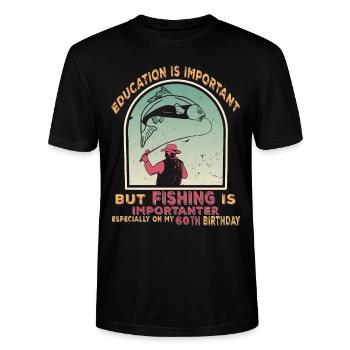 60th Birthday Fisherman Funny Fishing Gift - Stanley/Stella CRAFTER Unisex Organic T-Shirt - black - Front - Alina (178cm) & Michal (187cm)