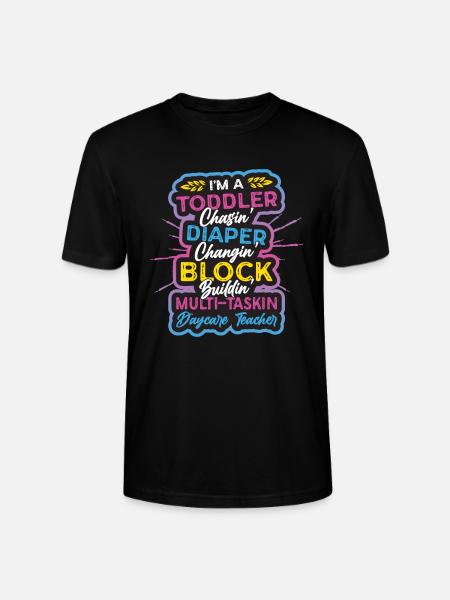Toddler chases diaper, changing childminder - Stanley/Stella CRAFTER Unisex Organic T-Shirt - black