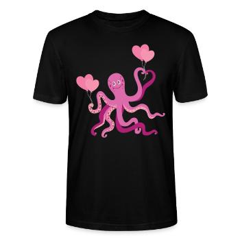 Oktopus Herz Kinder Tintenfisch - Stanley/Stella Unisex Bio-T-Shirt CRAFTER - Schwarz - Vorne - Alina (178cm) & Michal (187cm)