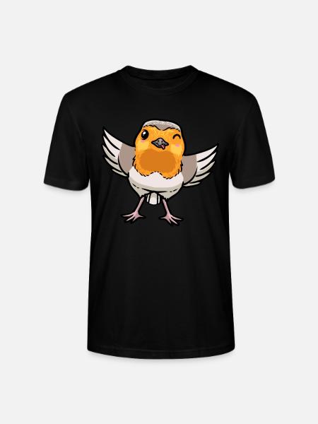 Robin Bird Kawaii Émoticône - T-shirt bio CRAFTER Stanley Stella Unisexe - noir