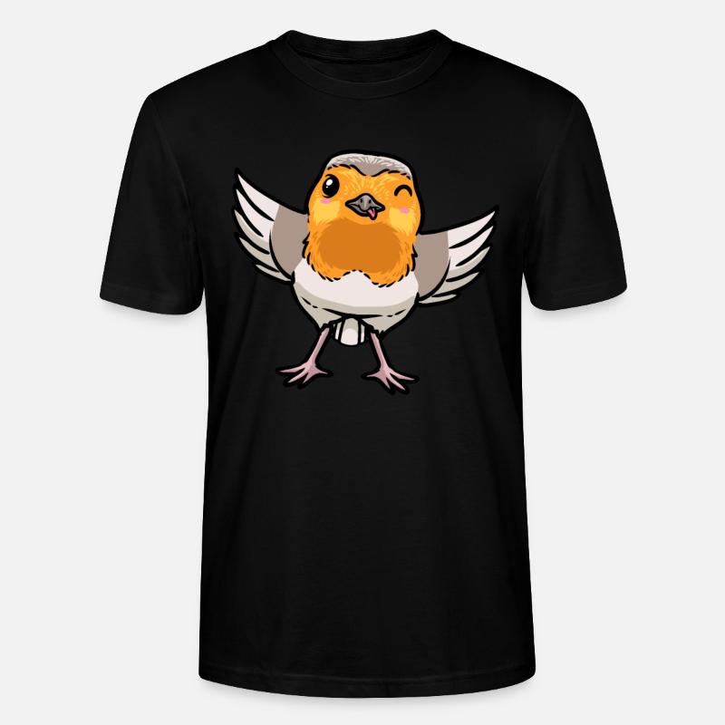 Rotkehlchen Vogel Kawaii Emoticon - Stanley/Stella Unisex Bio-T-Shirt CRAFTER - Schwarz