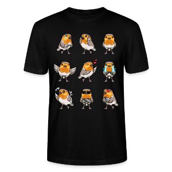 Rotkehlchen Vogel Kawaii Emoticon - Stanley/Stella Unisex Bio-T-Shirt CRAFTER - Schwarz - Vorne - Alina (178cm) & Michal (187cm)