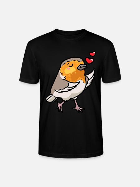 Robin Bird Kawaii Émoticône - T-shirt bio CRAFTER Stanley Stella Unisexe - noir