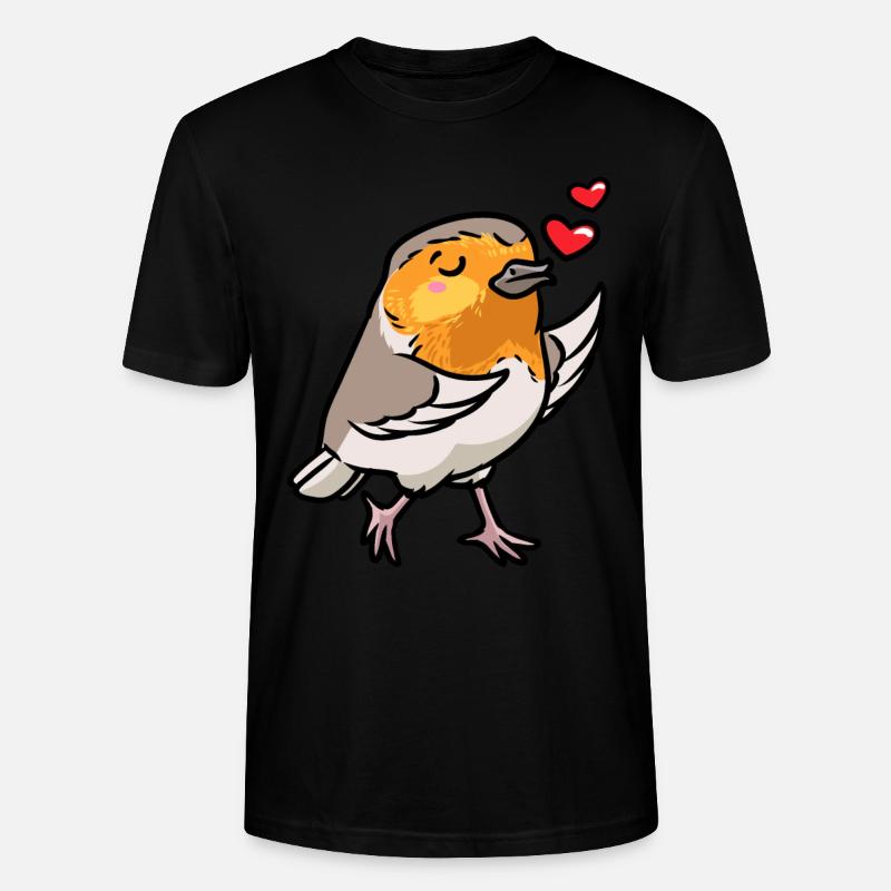 Rotkehlchen Vogel Kawaii Emoticon - Stanley/Stella Unisex Bio-T-Shirt CRAFTER - Schwarz