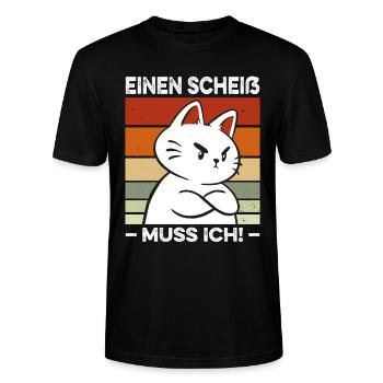 Einen Scheiß muss ich Spruch fette Katze Retro - Stanley/Stella Unisex Bio-T-Shirt CRAFTER - Schwarz - Vorne - Alina (178cm) & Michal (187cm)