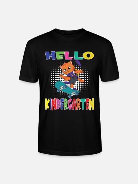Hello Kindergarten Skateboarding Cat - Stanley/Stella CRAFTER Unisex Organic T-Shirt - black