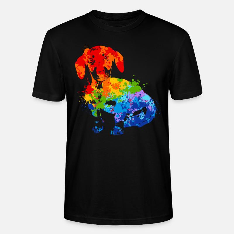 Farbspritzer Dackel Bunter Hund - Stanley/Stella Unisex Bio-T-Shirt CRAFTER - Schwarz