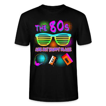 80s 1980 Disco Party 80s - Stanley/Stella CRAFTER Unisex Organic T-Shirt - black - Front - Alina (178cm) & Michal (187cm)
