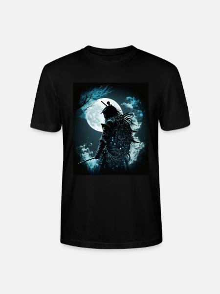 Japanese Samurai In The Moonlight - Stanley/Stella CRAFTER Unisex Organic T-Shirt - black