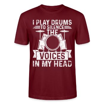 Je joue de la batterie pour faire taire les voix dans ma tête - Dr - T-shirt bio CRAFTER Stanley Stella Unisexe - bordeaux - Devant - Alina (178cm) & Michal (187cm)