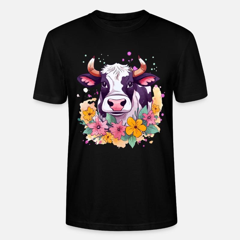 Kuh und Blumen - Stanley/Stella Unisex Bio-T-Shirt CRAFTER - Schwarz