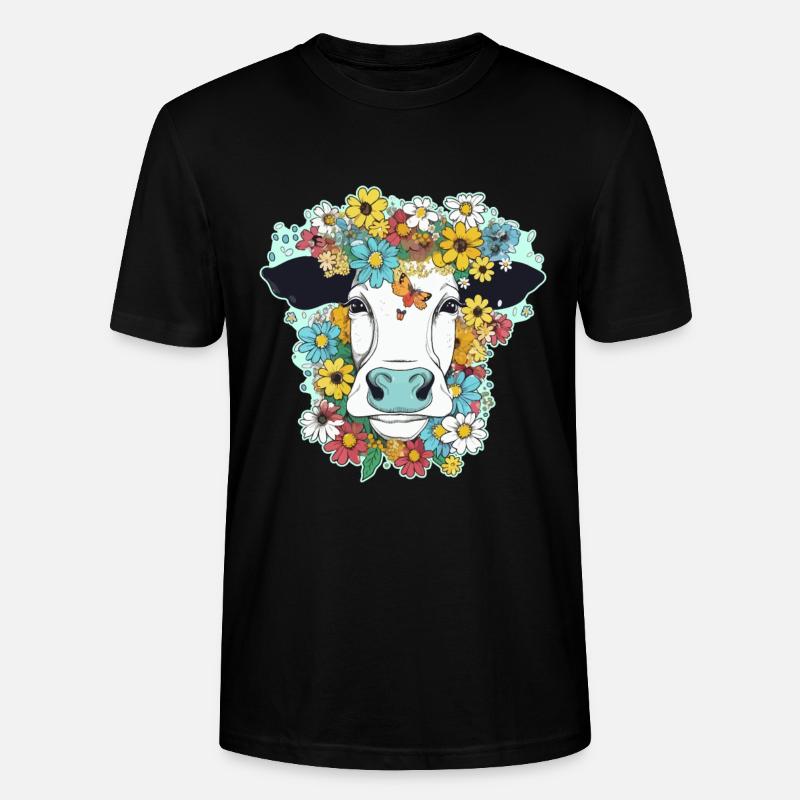 Vache et fleurs - T-shirt bio CRAFTER Stanley Stella Unisexe - noir