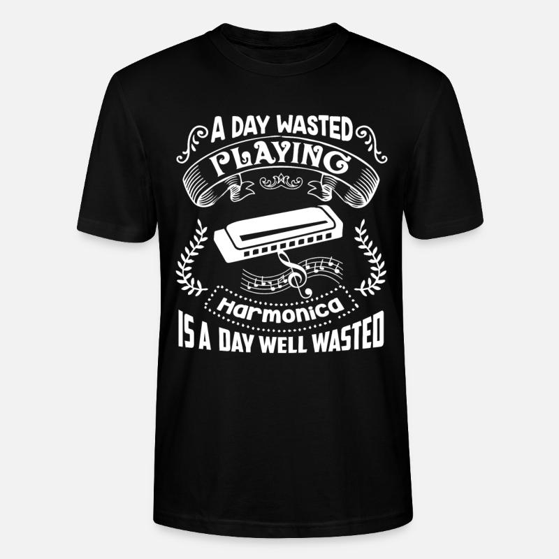Harmonica A Day Playing Harmonica - Stanley/Stella CRAFTER Unisex Organic T-Shirt - black