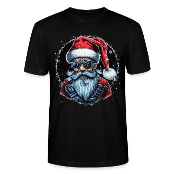 Old Rocker Santa Claus Rock n Roll Metal Christmas - Stanley/Stella Unisex Bio-T-Shirt CRAFTER - Schwarz - Vorne - Alina (178cm) & Michal (187cm)