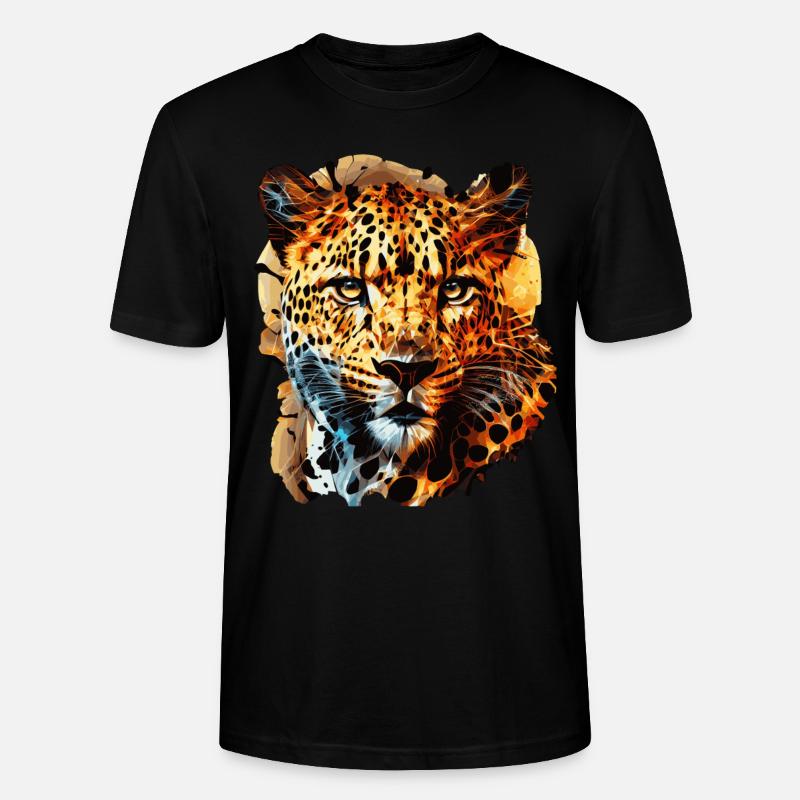 Geometric Leopard Head Abstract Polygonal - Stanley/Stella CRAFTER Unisex Organic T-Shirt - black