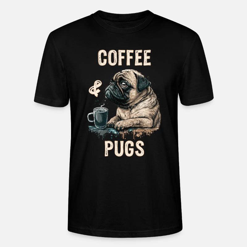 Coffee & Pugs - Stanley/Stella CRAFTER Unisex Organic T-Shirt - black