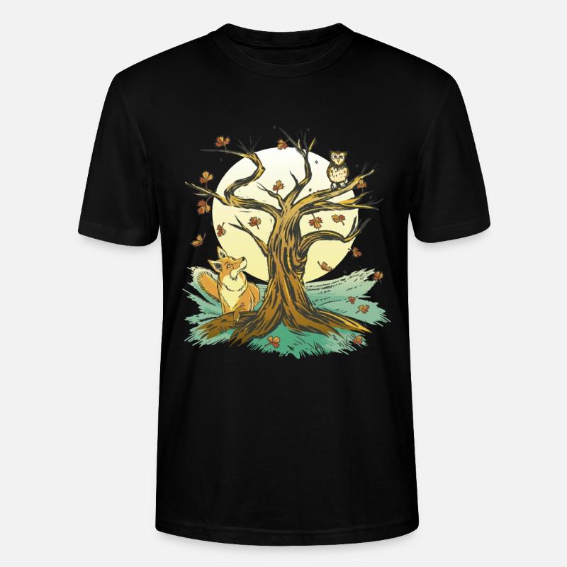 Fuchs Eule Wald Camping Tiere - Stanley/Stella Unisex Bio-T-Shirt CRAFTER - Schwarz