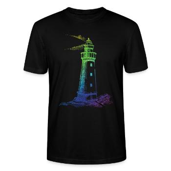 Regenbogen Leuchtturm - Stanley/Stella Unisex Bio-T-Shirt CRAFTER - Schwarz - Vorne - Alina (178cm) & Michal (187cm)