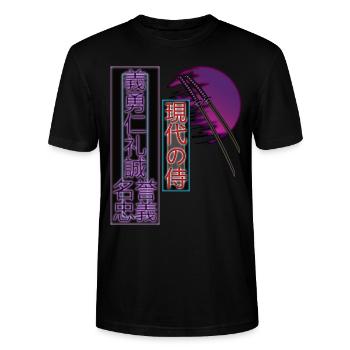Aesthetics Japan Vaporwave Modern Samurai Retro - Stanley/Stella CRAFTER Unisex Organic T-Shirt - black - Front - Alina (178cm) & Michal (187cm)