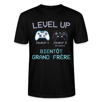 Level Grand Frère - Cadeau Annonce Geek 2024 - T-shirt bio CRAFTER Stanley Stella Unisexe - noir - Devant - Alina (178cm) & Michal (187cm)