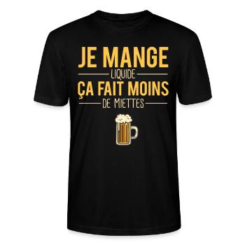 Je mange liquide ça fait moins de miettes apéro - T-shirt bio CRAFTER Stanley Stella Unisexe - noir - Devant - Alina (178cm) & Michal (187cm)