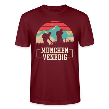 Alpenüberquerung München Venedig Fernwanderweg - Stanley/Stella Unisex Bio-T-Shirt CRAFTER - Burgunderrot - Vorne - Alina (178cm) & Michal (187cm)