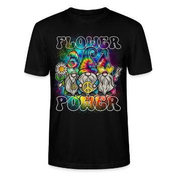 Flower Power Gnomes Tie Dye Peace - Stanley/Stella Unisex Bio-T-Shirt CRAFTER - Schwarz - Vorne - Alina (178cm) & Michal (187cm)