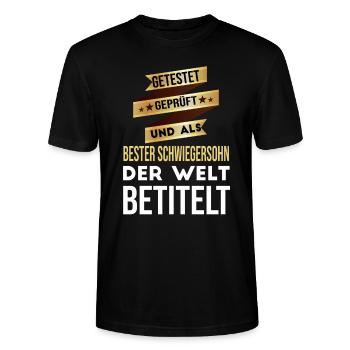 Bester Schwiegersohn der Welt - Stanley/Stella Unisex Bio-T-Shirt CRAFTER - Schwarz - Vorne - Alina (178cm) & Michal (187cm)