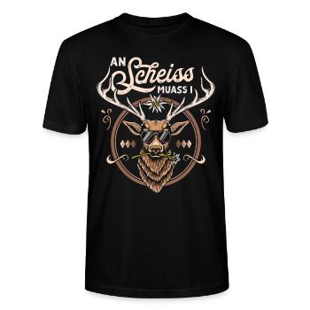 Trachtenshirt Herren Trachten T-Shirt Grantler - Stanley/Stella Unisex Bio-T-Shirt CRAFTER - Schwarz - Vorne - Alina (178cm) & Michal (187cm)