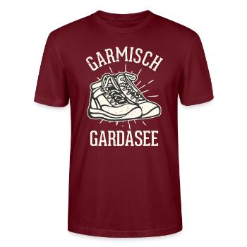 Alpenüberquerung Garmisch Gardasee - Stanley/Stella Unisex Bio-T-Shirt CRAFTER - Burgunderrot - Vorne - Alina (178cm) & Michal (187cm)